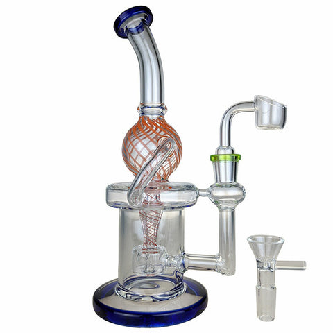 9" Color Swirl Recycler Water Pipe - with 14M Bowl & 4mm Banger